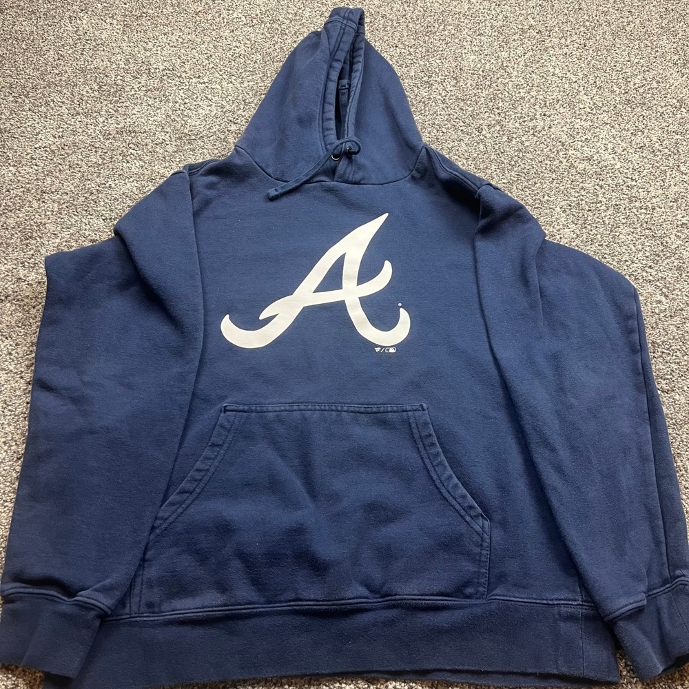 Atlanta Braves Fanatics Hoodie Mens M Navy Blue Pullover MLB Baseball Sweatshirt